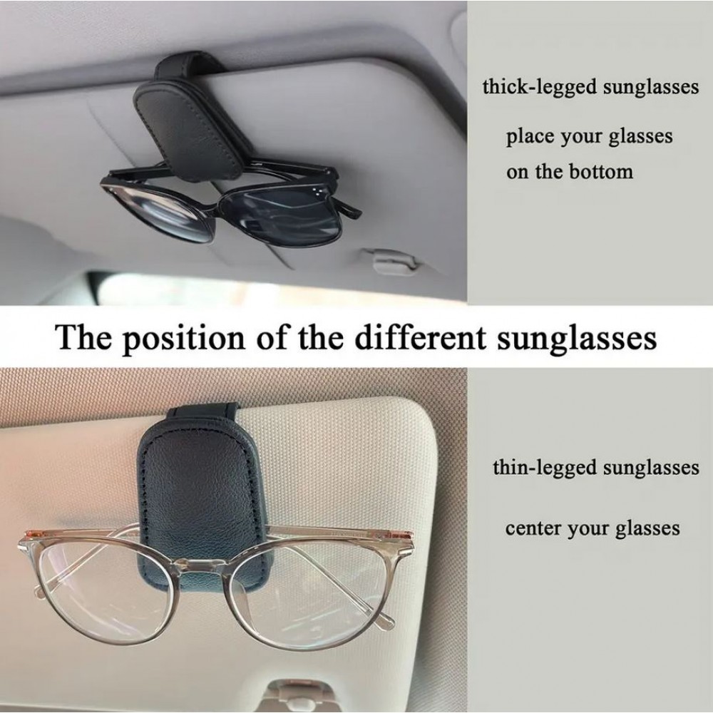 Porte-lunettes magnétique pour pare-soleil de voiture en design cuir - Noir