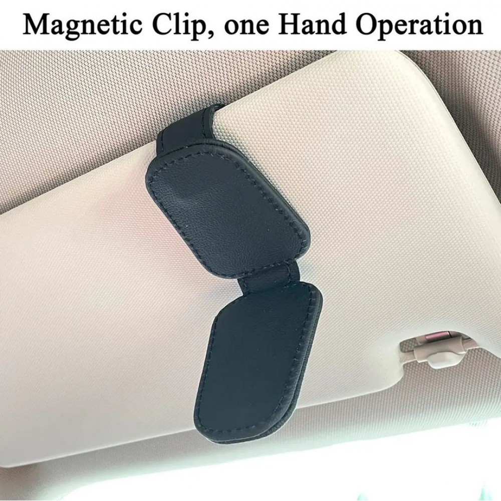 Porte-lunettes magnétique pour pare-soleil de voiture en design cuir - Noir