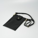 Portefeuille elégante universel pour smartphone luxueux en look cuir de crocodile avec lanière de cou - Noir