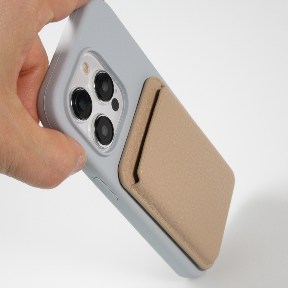 Portes-cartes MagSafe magnétique en cuir végan avec aiment fort - Beige