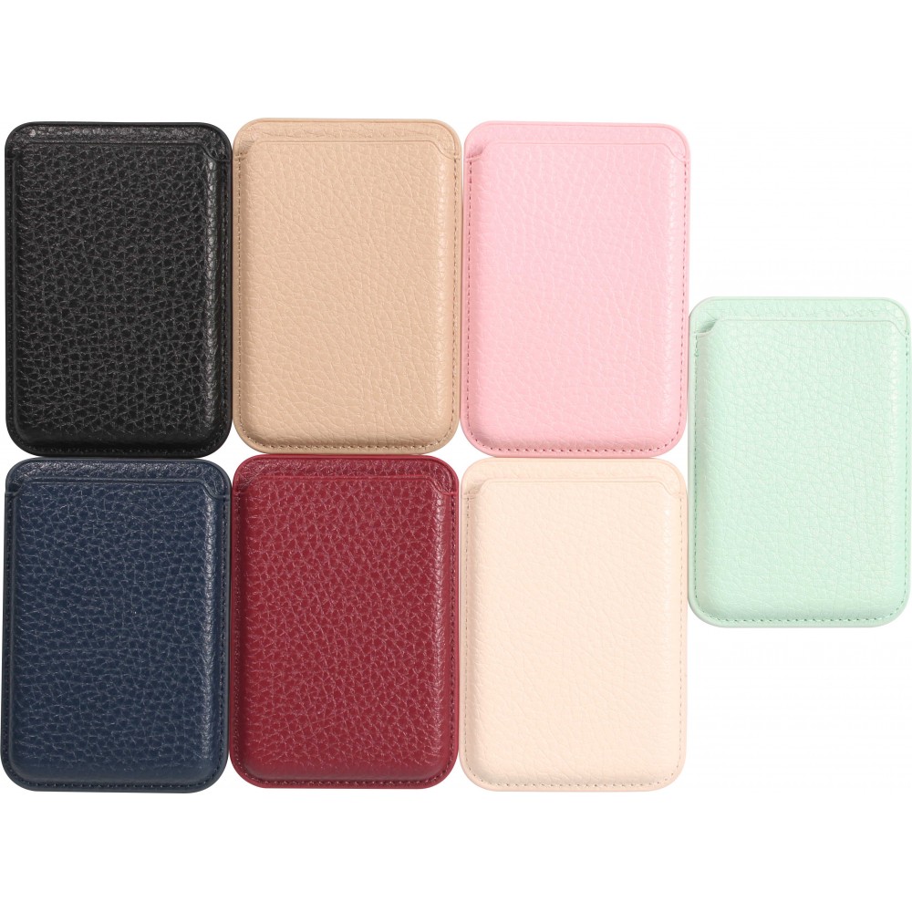 Portes-cartes MagSafe magnétique en cuir végan avec aiment fort  - Noir