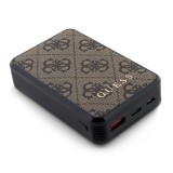 PowerBank Guess compacte 10000mAh en toile similicuir avec monogramme chargeur portable et indicateur autonomie - Brun