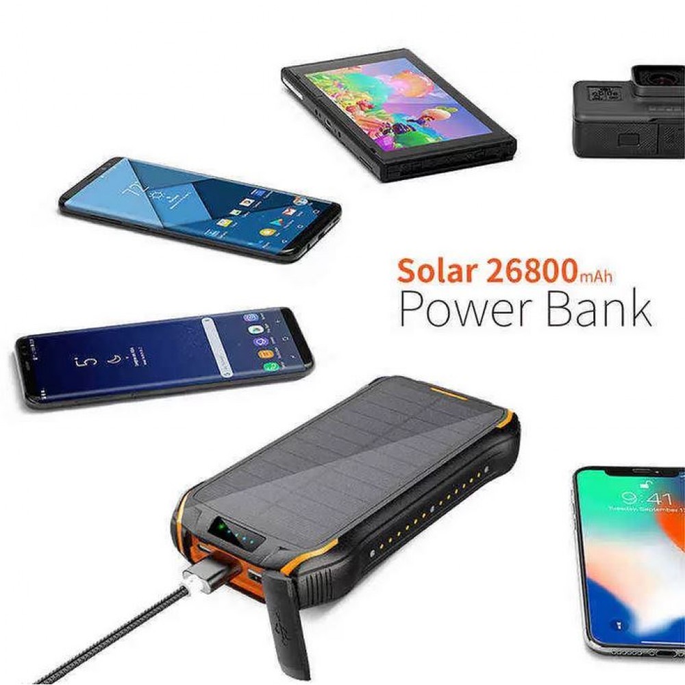 Solar Power Bank i26s 26800mAh portable Fast Charging LED IP66 Ultra Capacity - Blau