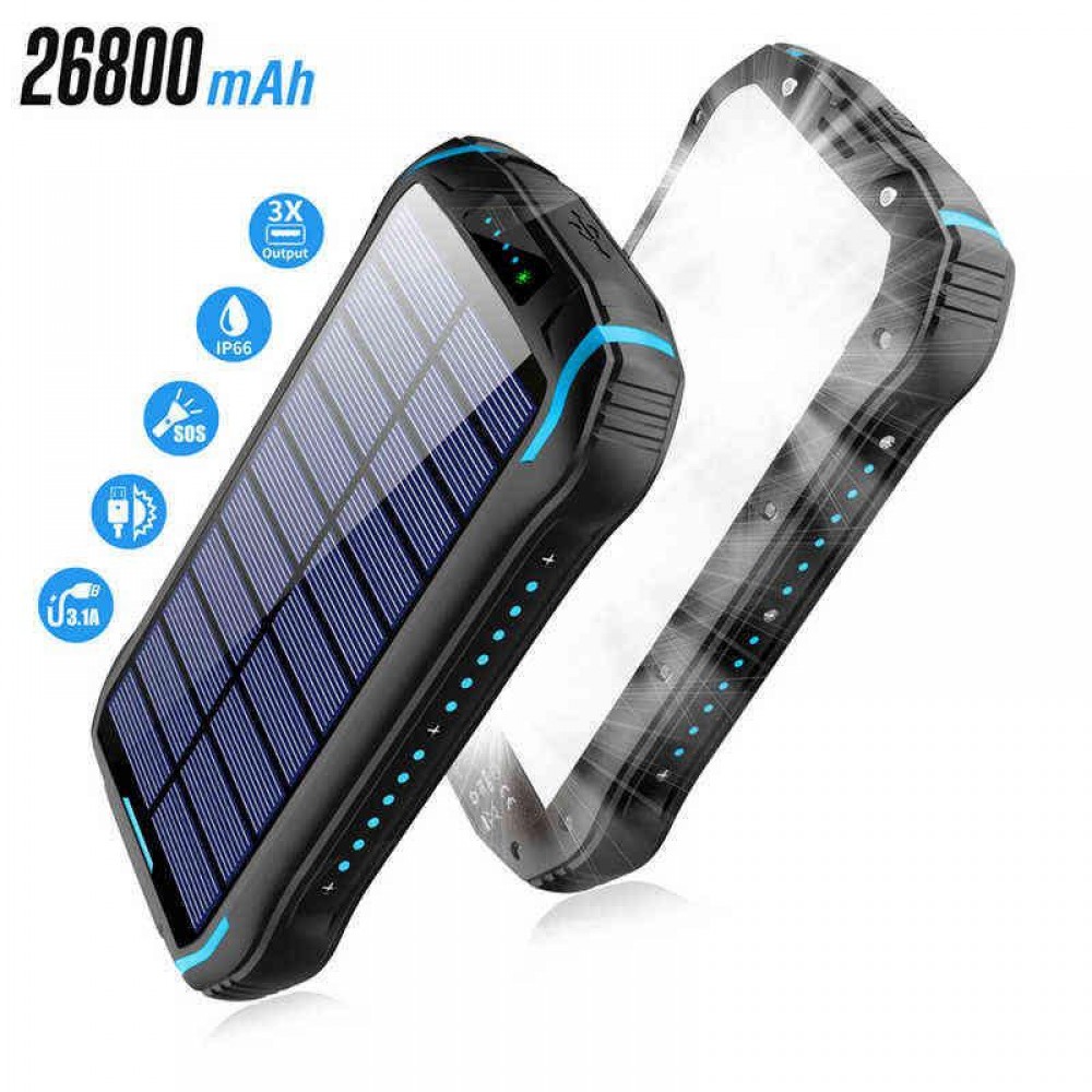 Power Bank solaire i26s 26800mAh portable Chargement rapide LED IP66 Ultra Capacité - Bleu