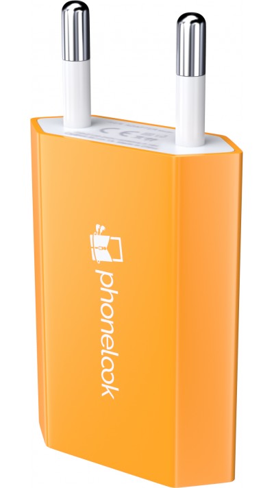 Prise de chargeur secteur mur adaptateur standard USB-A 5W PhoneLook - Orange
