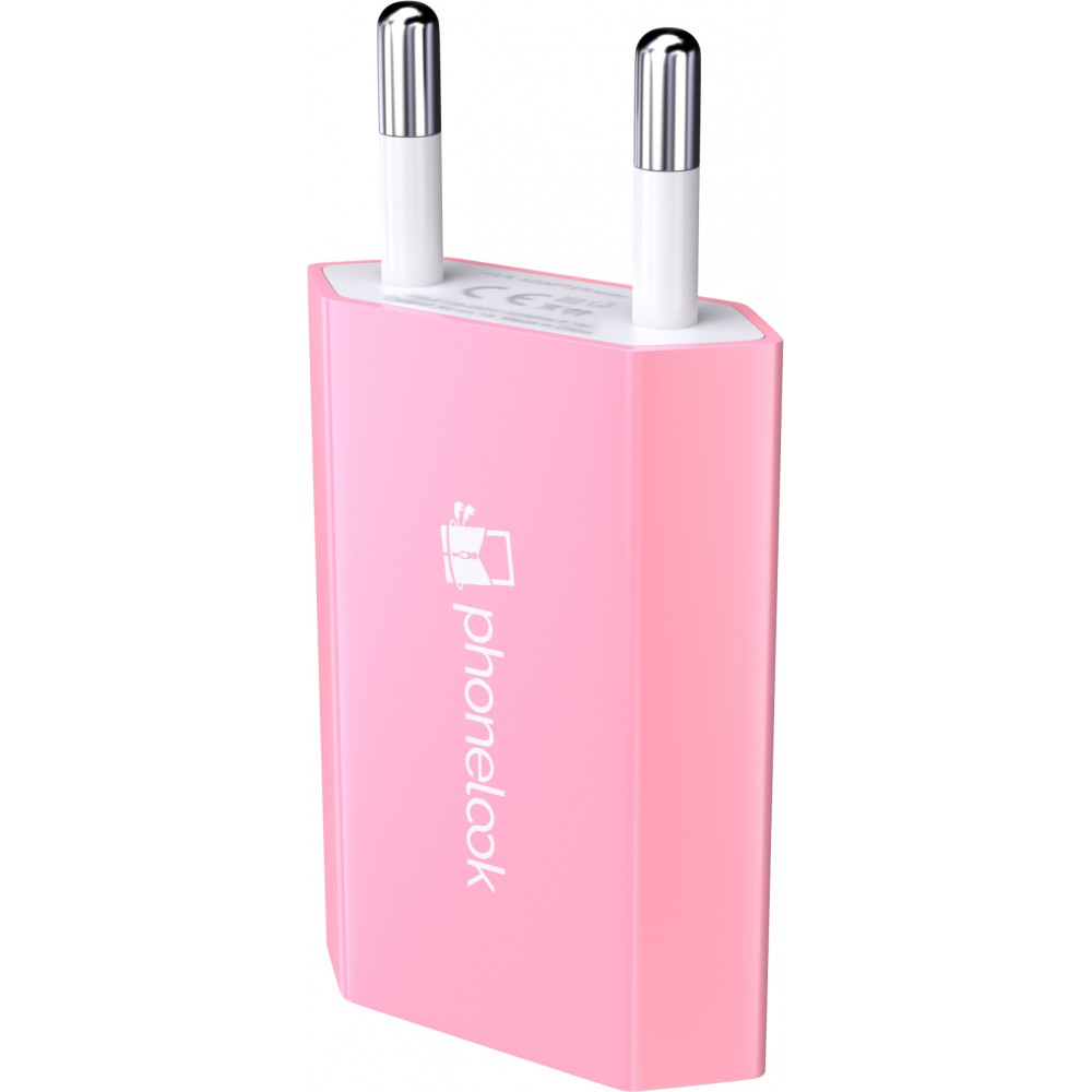 Prise de chargeur secteur mur adaptateur standard USB-A 5W PhoneLook - Rose clair