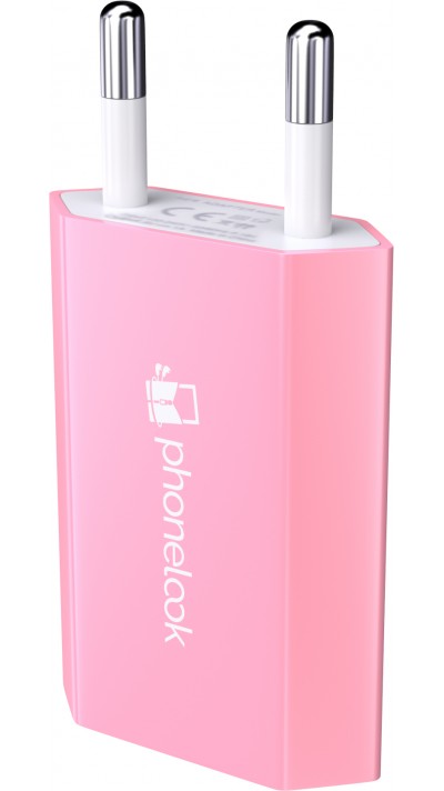 Prise de chargeur secteur mur adaptateur standard USB-A 5W PhoneLook - Rose clair