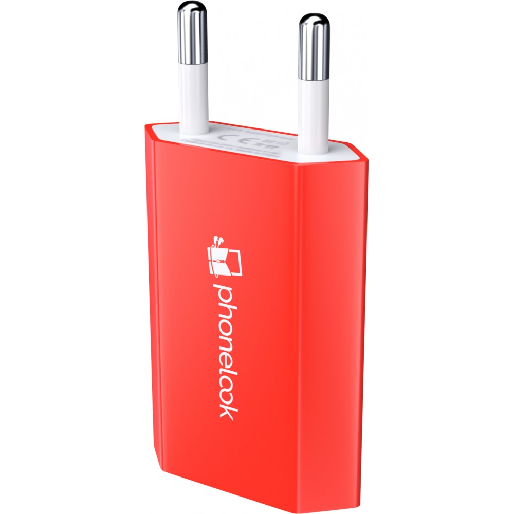 Prise de chargeur secteur mur adaptateur standard USB-A 5W PhoneLook - Rouge