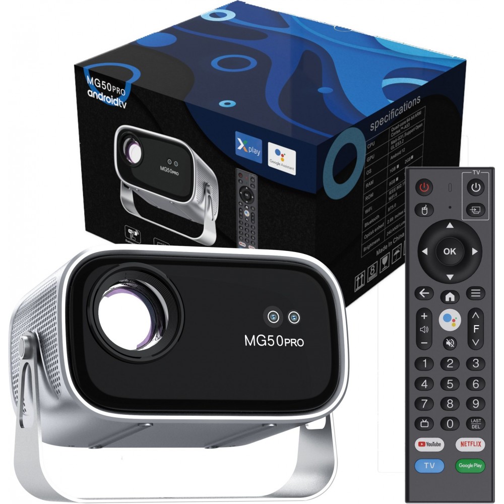 HD Projektor MG50 Pro Smart Multimedia Heimkino (350 ANSI, Android 12, Wi-Fi 6, Bluetooth 5.1, Screen Mirroring)