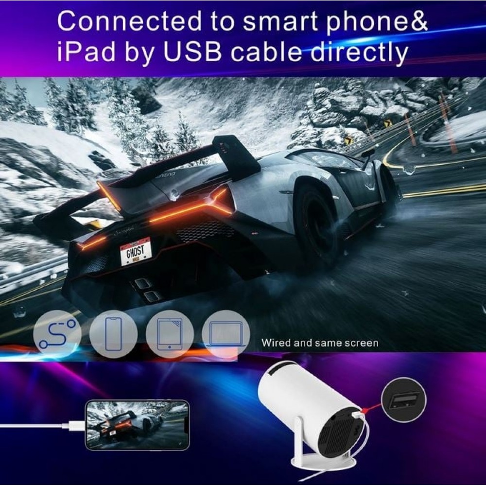 Projecteur HY300 Pro LED Smart Home Theater HD Android interface - Beamer HDMI + USB + Wifi Screen Mirroring - Blanc