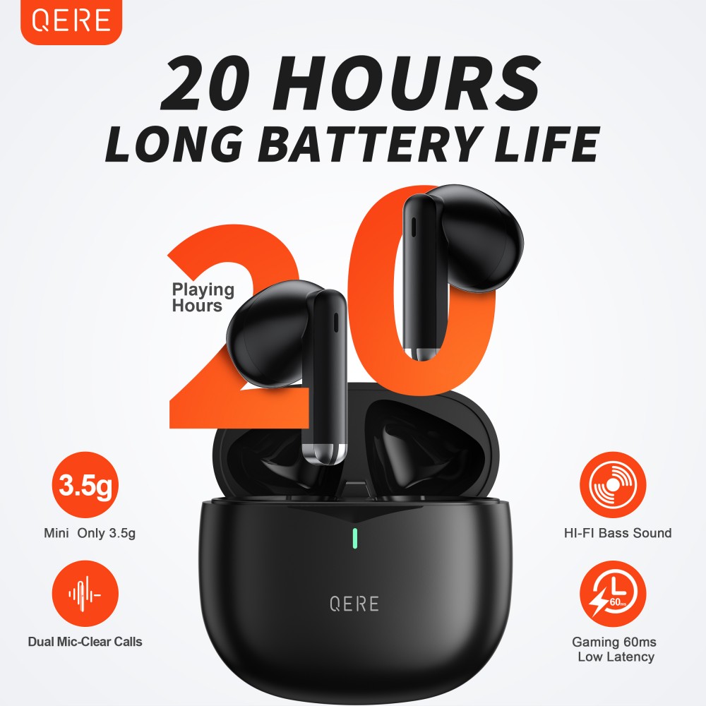 QERE E28 Kabellose Bluetooth 5.3 Kopfhörer In-Ear HIFI mit Nois cancellation, IPX5 & Touch Control - Schwarz