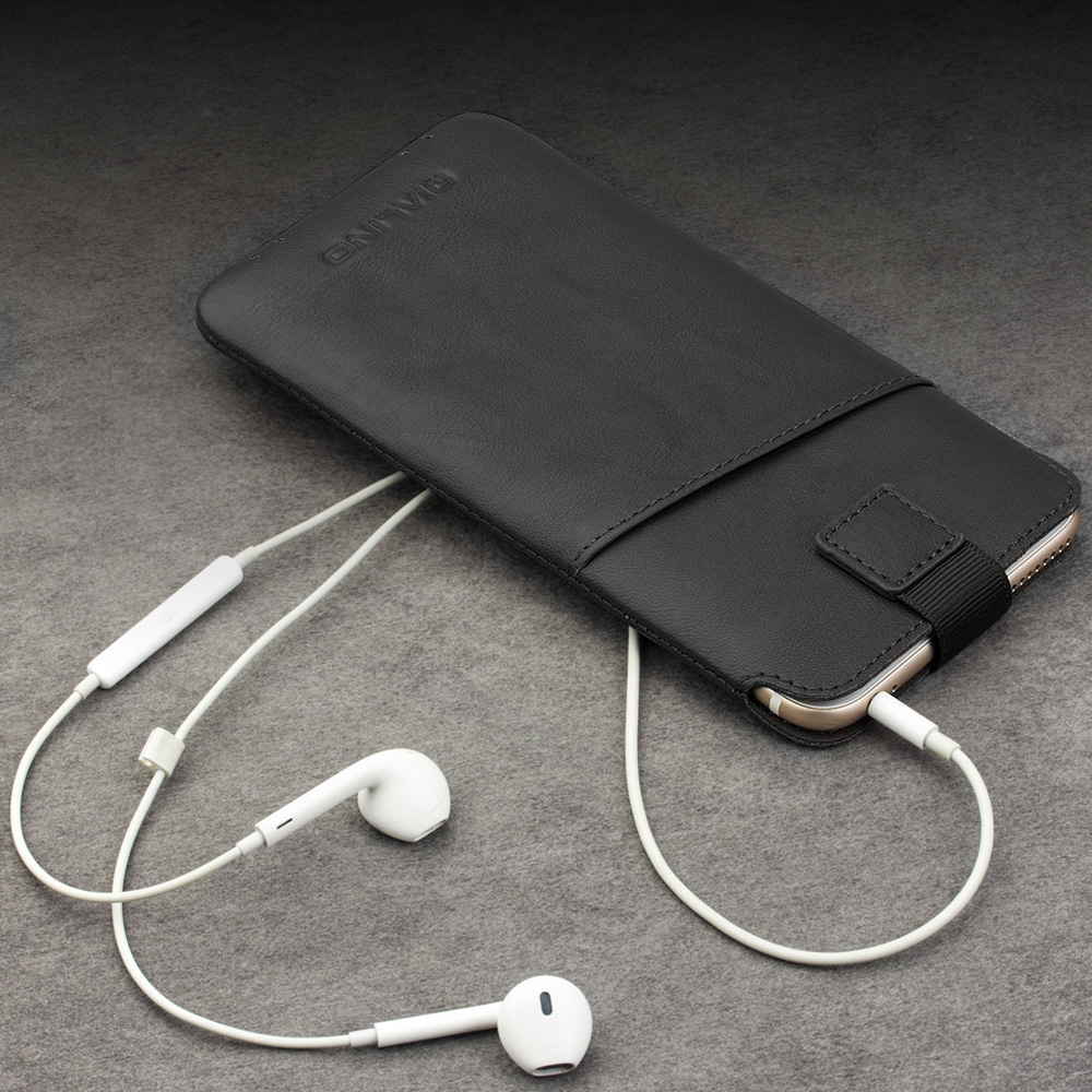 QIALINO pochette pour smartphone 4.7 pouces cuir véritable avec fente pour carte de crédit - Noir