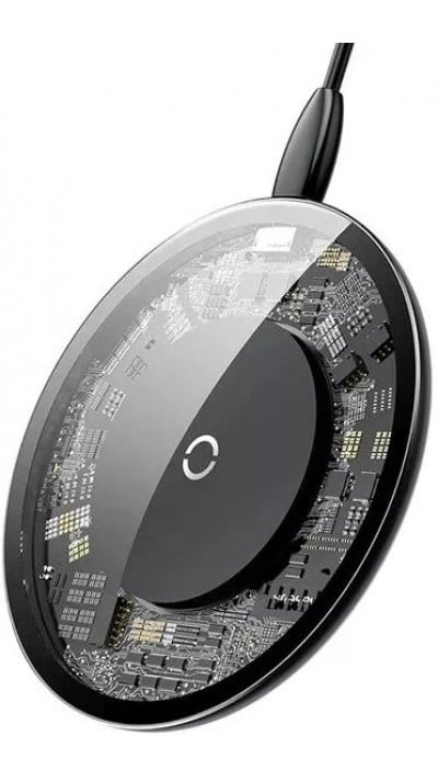 Qi Chargeur sans fil 15W design transparent ultra-fin - Noir
