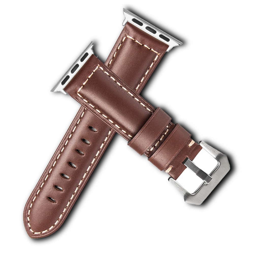 Qialino Bracelet cuir véritable brun - Apple Watch 44/45/46/49 mm