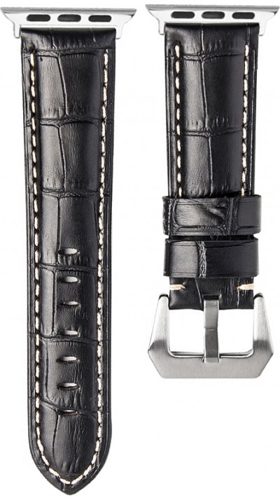 Qialino Bracelet cuir véritable croco noir - Apple Watch 42mm / 44mm / 45mm