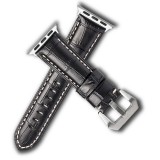 Qialino Bracelet cuir véritable croco noir - Apple Watch 42mm / 44mm / 45mm