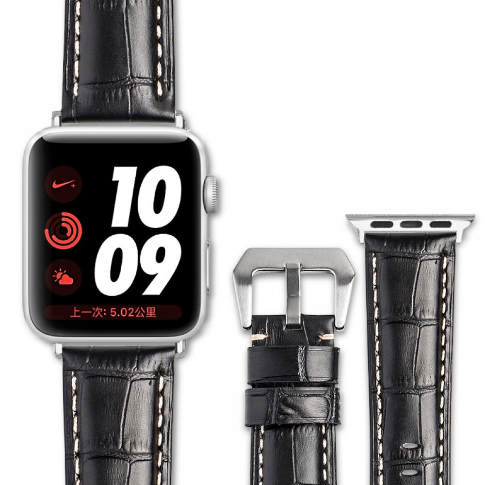 Qialino Armband aus echtleder croco schwarz - Apple Watch 38/40/41/42 mm