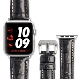 Qialino Bracelet cuir véritable croco noir - Apple Watch 42mm / 44mm / 45mm