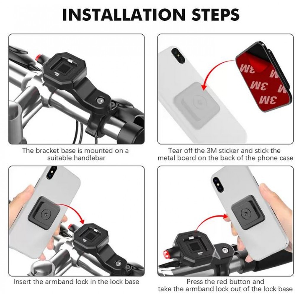 Quick Lock - Support pour smartphone pour vélo et moto avec fonction Quick Release - Noir