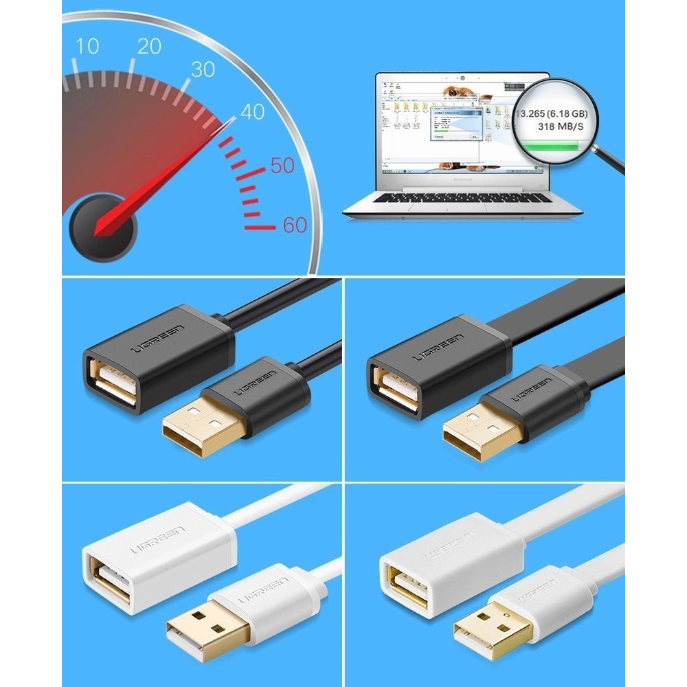 Ugreen USB-A Verlängerungskabel 2 m Weiblich auf Männlich - Schwarz