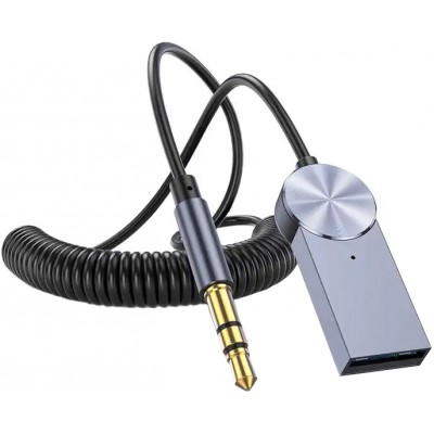 Récepteur Bluetooth 5.0 voiture avec prise AUX 3,5 mm et USB en aluminium et LED - Argent