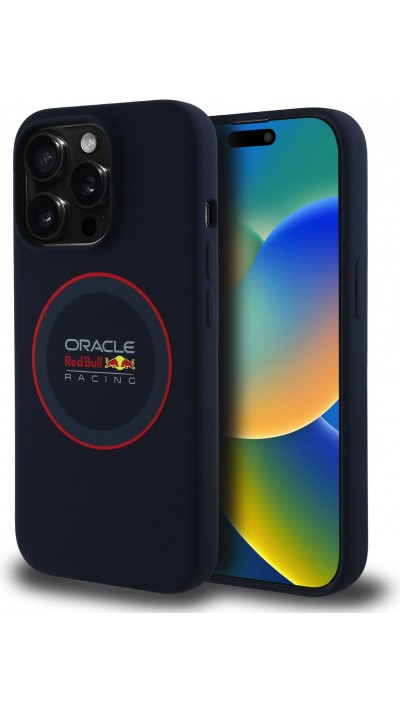 iPhone 14 Pro Case Hülle - Red Bull Racing MagSafe Silikonhülle mit rotem Ring - Marineblau