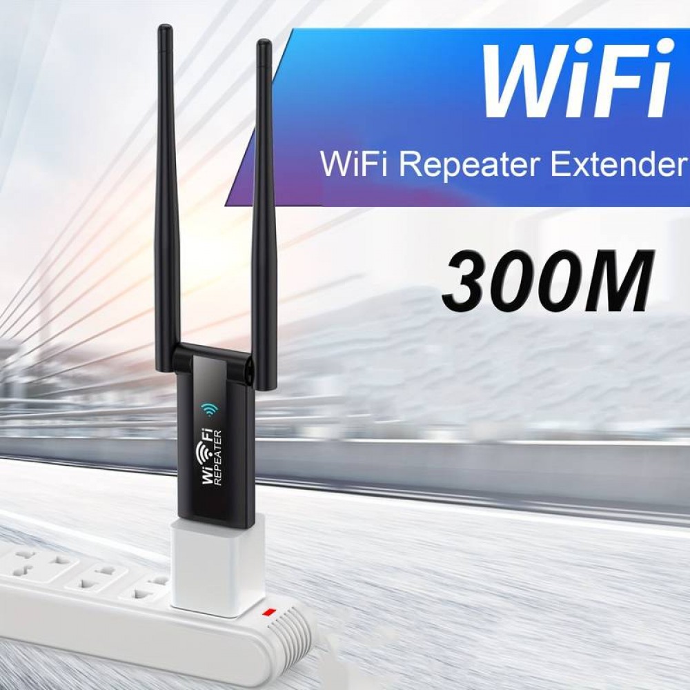 USB Wi-Fi Wireless 2.4G 300Mbps Repeater mit Signalverstärker (300m) Booster - Schwarz