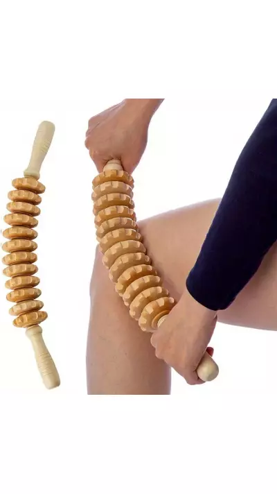 Rouleau de massage en bois naturel anti-cellulite pour muscles et tissus profonds drainage lymphatique