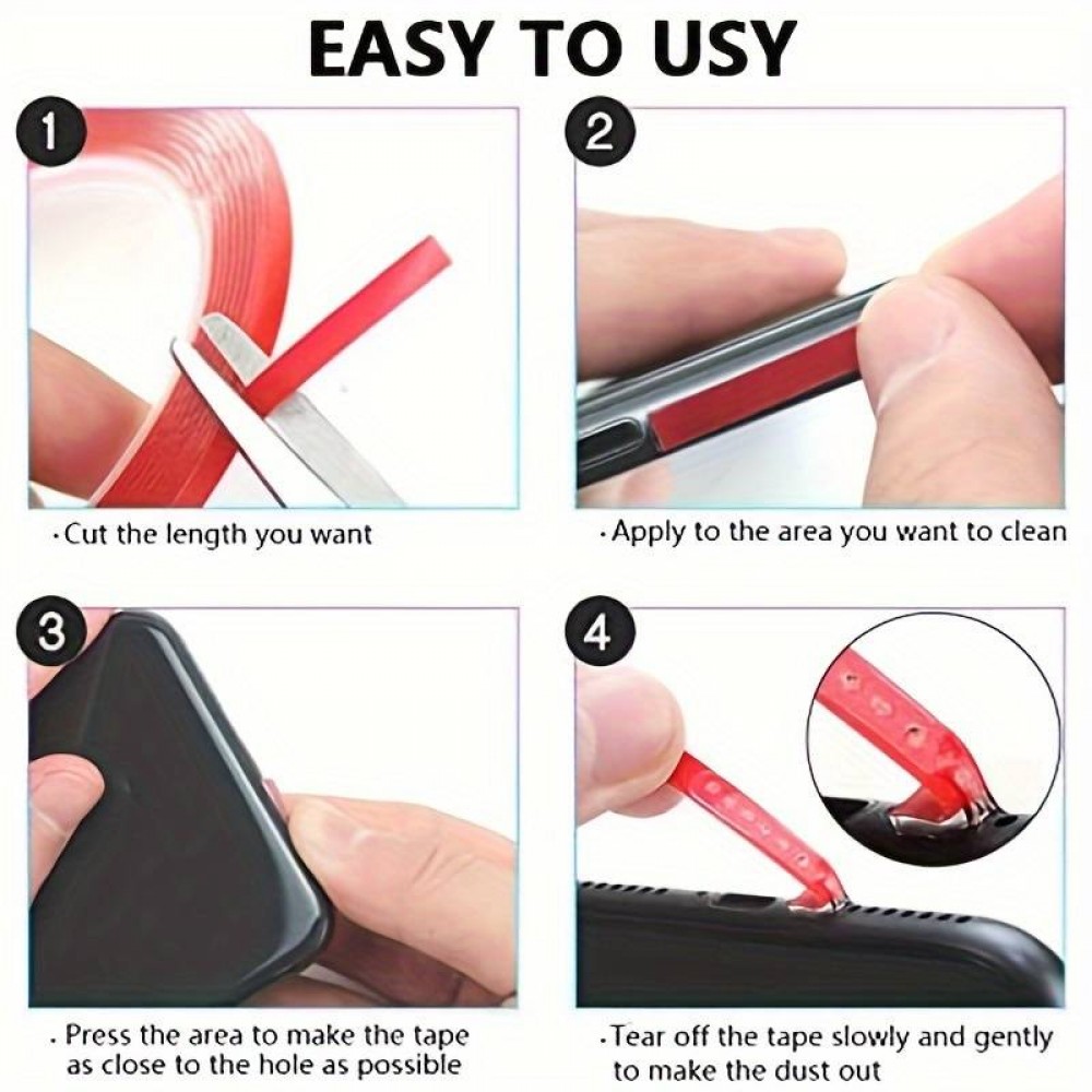 Universal-Tape-Roller zum Reinigen von Smartphone-Anschlüssen und Entfernen von Staub - Rot