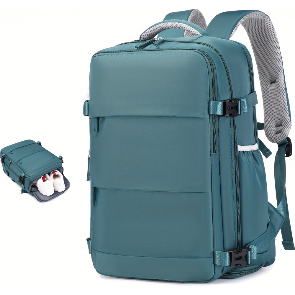 Sac à dos de voyage pour avion avec compartiment ordinateur portable et chaussures et port USB - Bleu clair