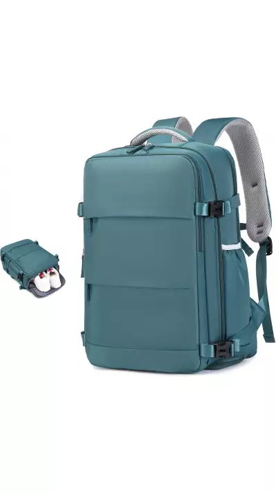 Sac à dos de voyage pour avion avec compartiment ordinateur portable et chaussures et port USB - Vert