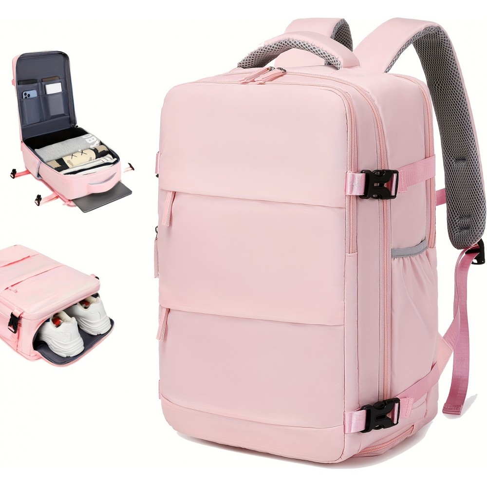 Sac à dos de voyage pour avion avec compartiment ordinateur portable et chaussures et port USB - Rose clair
