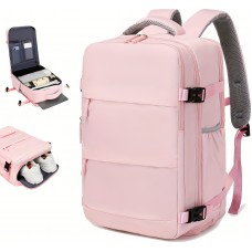 Sac à dos de voyage pour avion avec compartiment ordinateur portable et chaussures et port USB - Rose clair