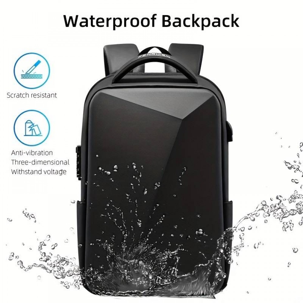 Sportlicher Reise Rucksack erweiterbares Packvolumen 20 - 35 Liter mit Zahlenschloss und USB-Adapter - Schwarz