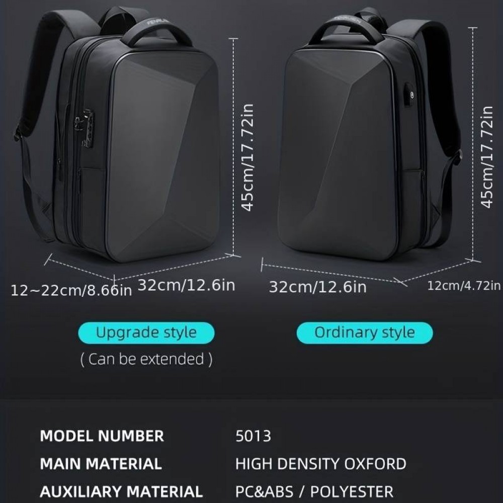 Sportlicher Reise Rucksack erweiterbares Packvolumen 20 - 35 Liter mit Zahlenschloss und USB-Adapter - Schwarz