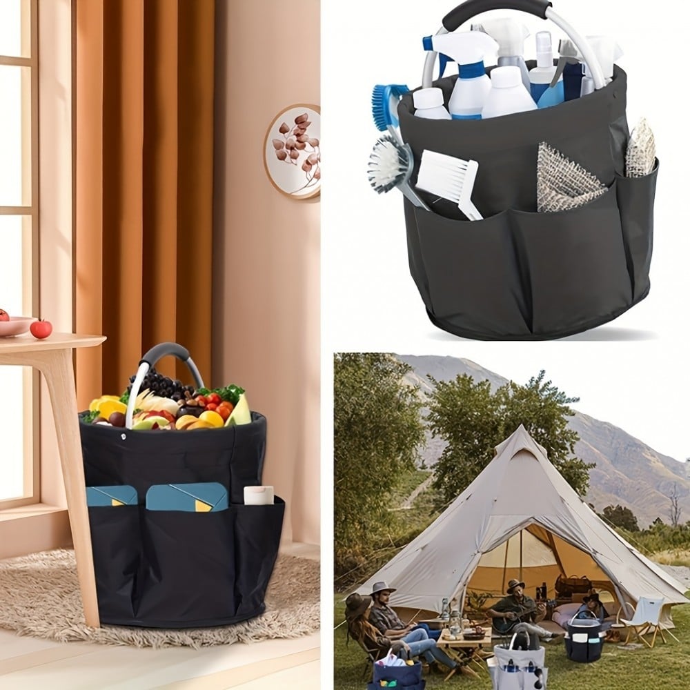Sac de jardinage/ménage multifonctions pliable en toile avec poches et compartiments pour outils - Noir
