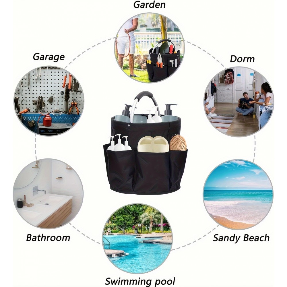 Sac de jardinage/ménage multifonctions pliable en toile avec poches et compartiments pour outils - Noir