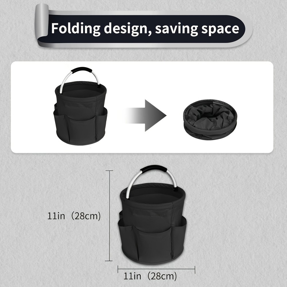 Sac de jardinage/ménage multifonctions pliable en toile avec poches et compartiments pour outils - Noir