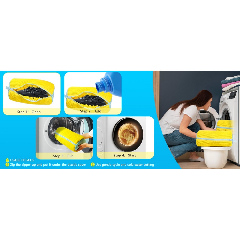 Sac de lavage chaussures en polyester durable avec rembourrage pour baskets et vêtements - Jaune