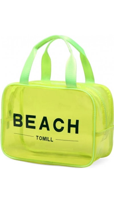 Sac de plage XL PVC transparent imperméable Beach Bag avec fermeture zip - Vert néon