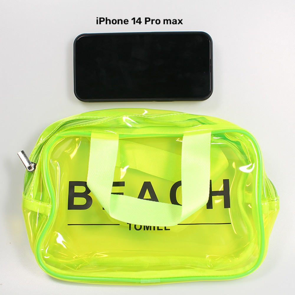 Transparente PVC wasserfeste Strandtasche XL Beach Bag mit Reissverschluss Neon - Grün