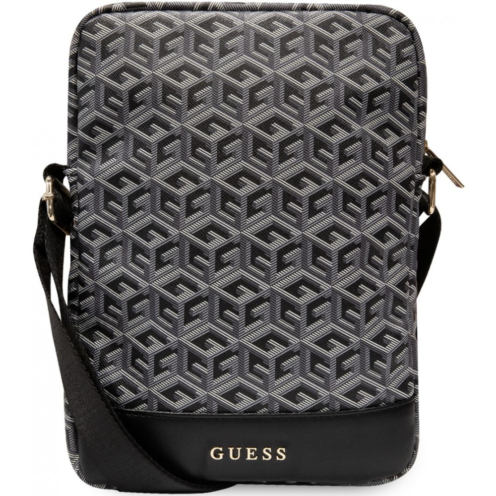 Sacoche/sac Guess en bandoulière pour tablette ou autre avec logo métallique doré en relief - Gris/noir