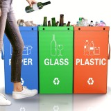 3-in-1 Faltbare Müllsäcke mit 3 Farben für Abfalltrennung (Papier / Plastik / Glas)