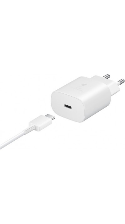 Samsung Chargeur secteur et de voyage 25W adaptateur USB-C + câble de charge 1 mètre USB-C vers USB-C - Blanc
