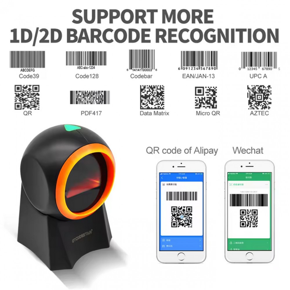 Plug & Play EAN + QR-Codes & Datamatrix Barcode-Scanner (1D/2D) mit USB-A-Kabel - Schwarz