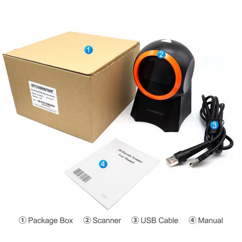 Plug & Play EAN + QR-Codes & Datamatrix Barcode-Scanner (1D/2D) mit USB-A-Kabel - Schwarz