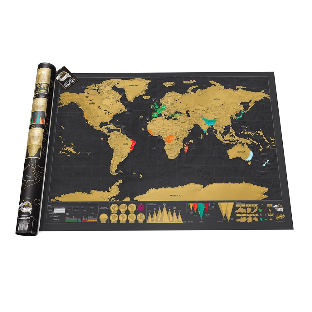 Carte du monde à gratter Voyager - Pour les aventuriers et les explorateurs - Noir et or