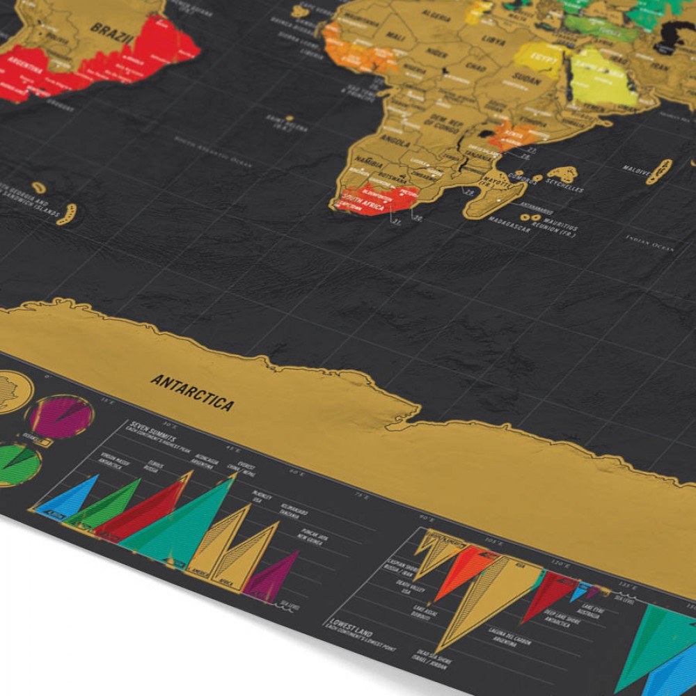 Carte du monde à gratter Voyager - Pour les aventuriers et les explorateurs - Noir et or