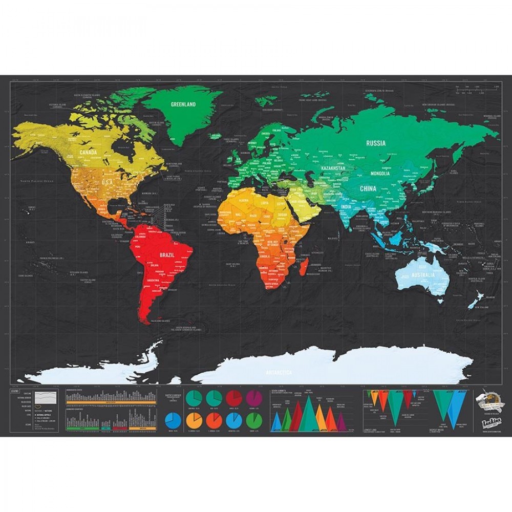 Carte du monde à gratter Voyager - Pour les aventuriers et les explorateurs - Noir et or