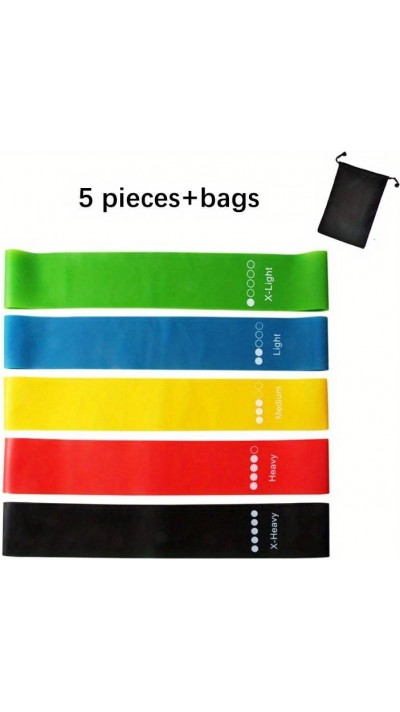 Pack de 5 bandes de résistance Fitness Sport pour entraînement - Bandes élastiques d'entraînement (2 - 21 Kg)